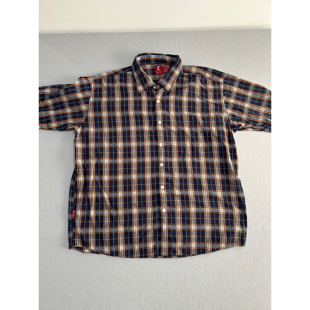 Karl Kani Button Up Shirt Mens 2X Blue Plaid Short Sleeve Streetwear Y2K 90s